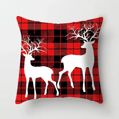 Festive red & white plaid christmas cushion cover living room decor