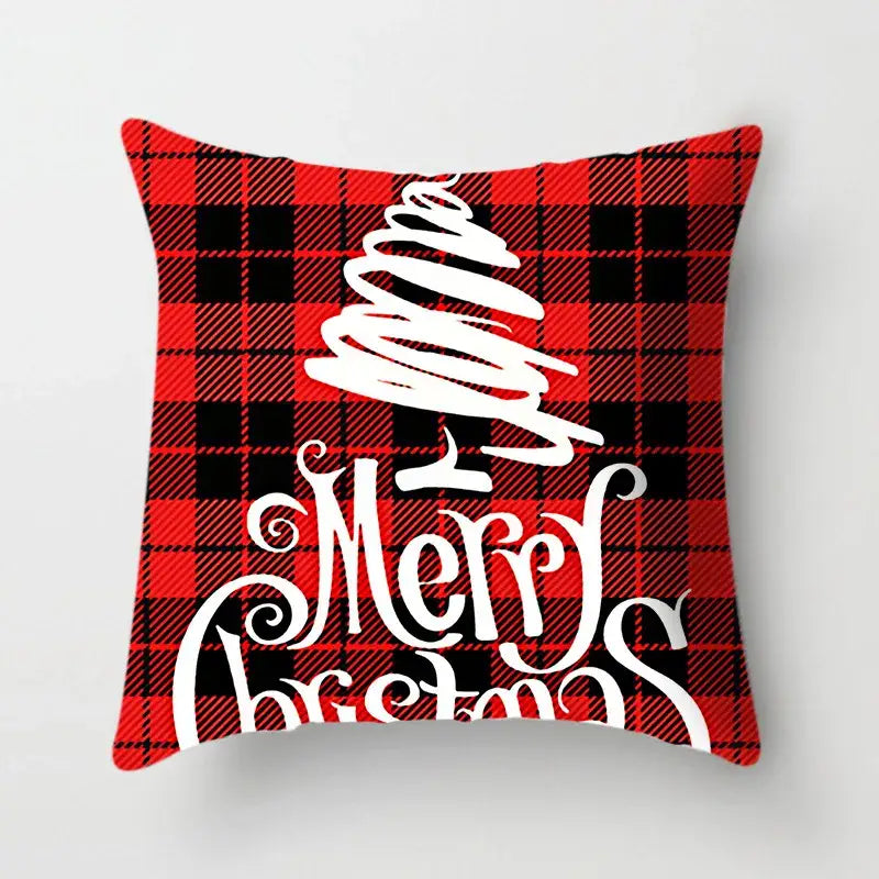 Festive red & white plaid christmas cushion cover living room decor
