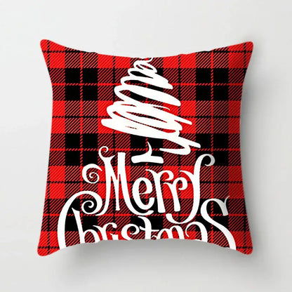 Festive red & white plaid christmas cushion cover living room decor