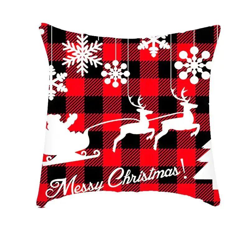 Festive red & white plaid christmas cushion cover living room decor