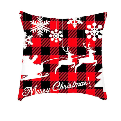 Festive red & white plaid christmas cushion cover living room decor
