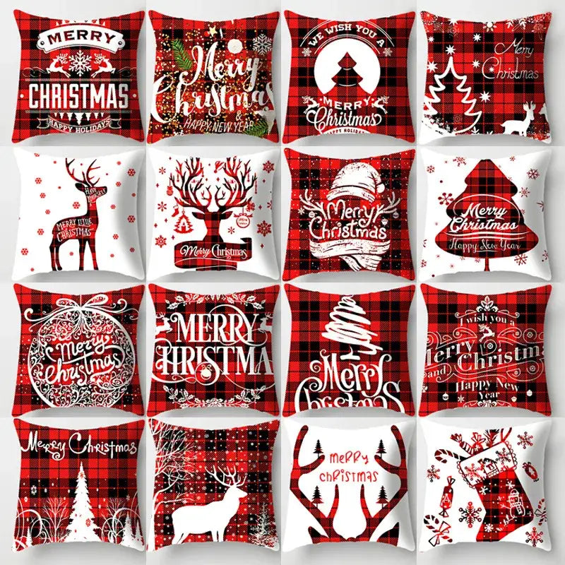 Festive red & white plaid christmas cushion cover living room decor