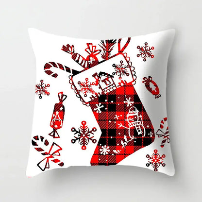 Festive red & white plaid christmas cushion cover living room decor