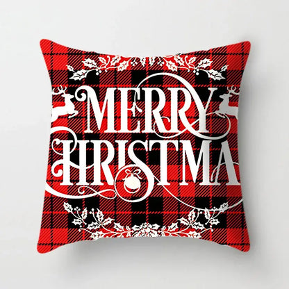 Festive red & white plaid christmas cushion cover living room decor