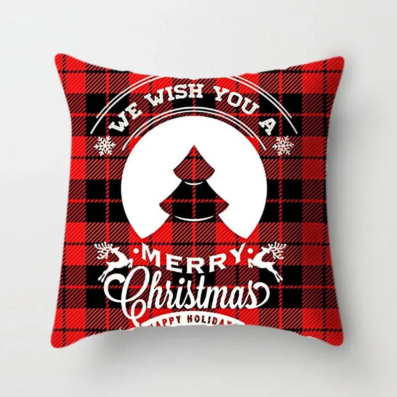 Festive red & white plaid christmas cushion cover living room decor