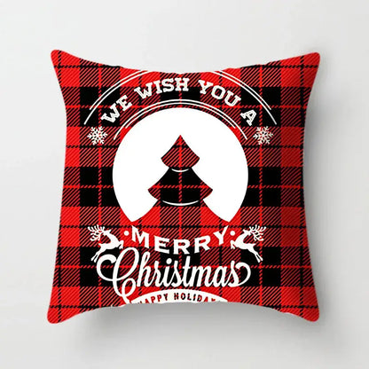 Festive red & white plaid christmas cushion cover living room decor