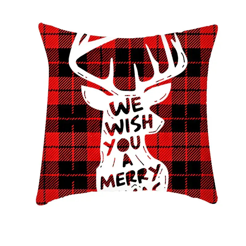 Festive red & white plaid christmas cushion cover living room decor