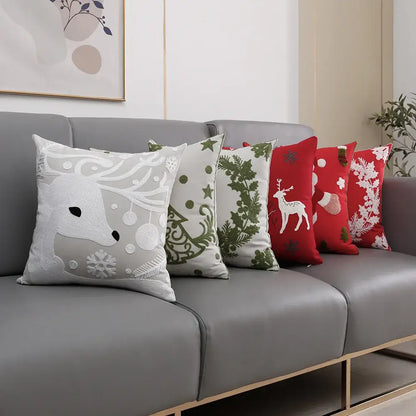 Red deer snowflake christmas cushion cover living room pillow case