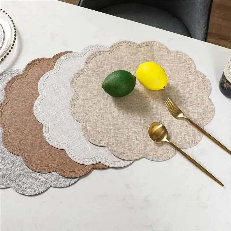 Elegant beige scalloped linen christmas decor placemat dining room