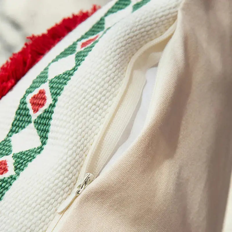 Christmas red & green patterned decoration cushion cover living room tassels