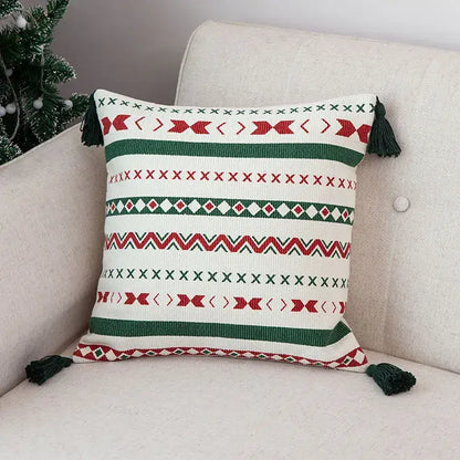 Christmas red & green patterned decoration cushion cover living room tassels