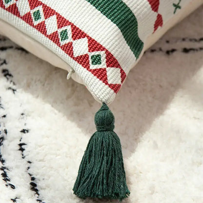 Christmas red & green patterned decoration cushion cover living room tassels