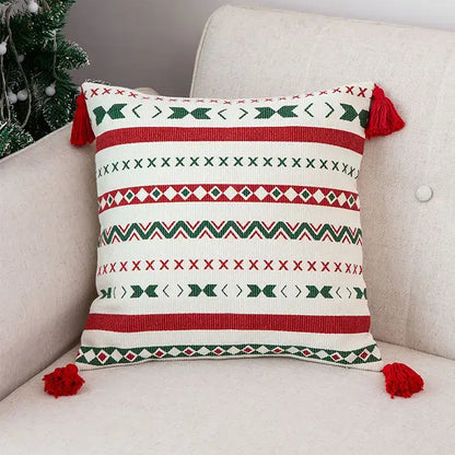 Christmas red & green patterned decoration cushion cover living room tassels