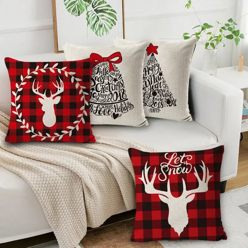 Festive reindeer and gnome christmas pillow cover set living room