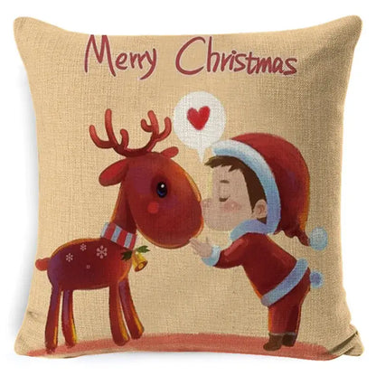 Festive reindeer and gnome christmas pillow cover set living room