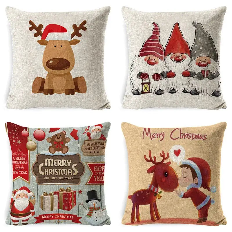 Festive reindeer and gnome christmas pillow cover set living room