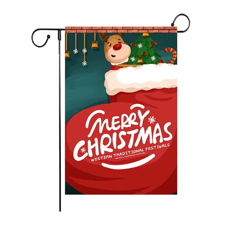 Festive red & green santa garden flags 4 pack outdoor christmas deer