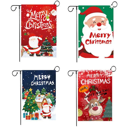 Festive red & green santa garden flags 4 pack outdoor christmas deer