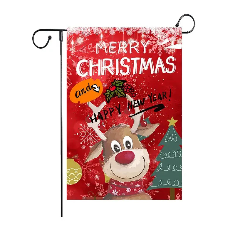 Festive red & green santa garden flags 4 pack outdoor christmas deer