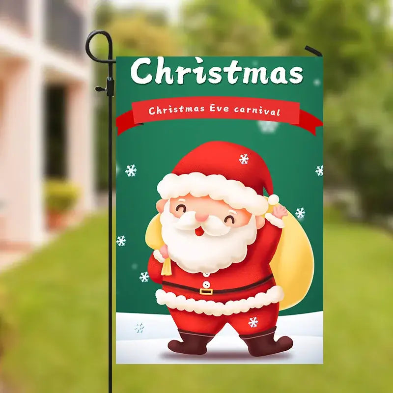 Festive red & green santa garden flags 4 pack outdoor christmas deer