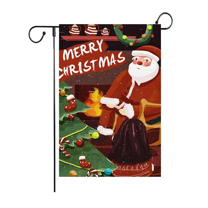 Festive red & green santa garden flags 4 pack outdoor christmas deer