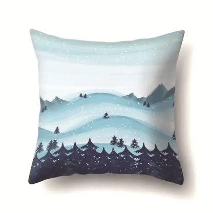 Winter landscape blue and white pillow case living room decor