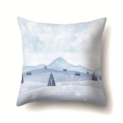 Winter landscape blue and white pillow case living room decor