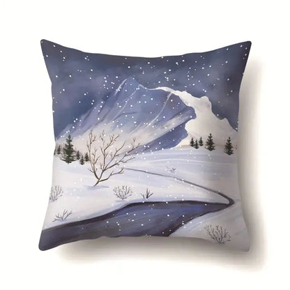 Winter landscape blue and white pillow case living room decor