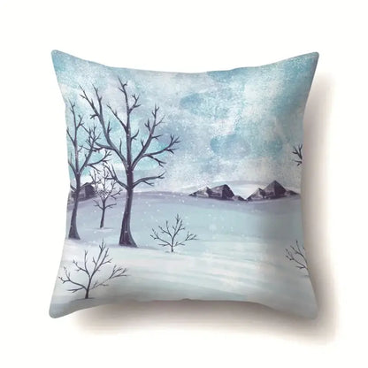 Winter landscape blue and white pillow case living room decor