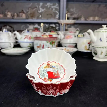 Festive red & white ceramic christmas dinnerware set – dining room