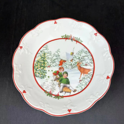 Festive red & white ceramic christmas dinnerware set – dining room