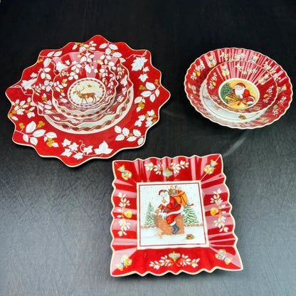 Festive red & white ceramic christmas dinnerware set – dining room