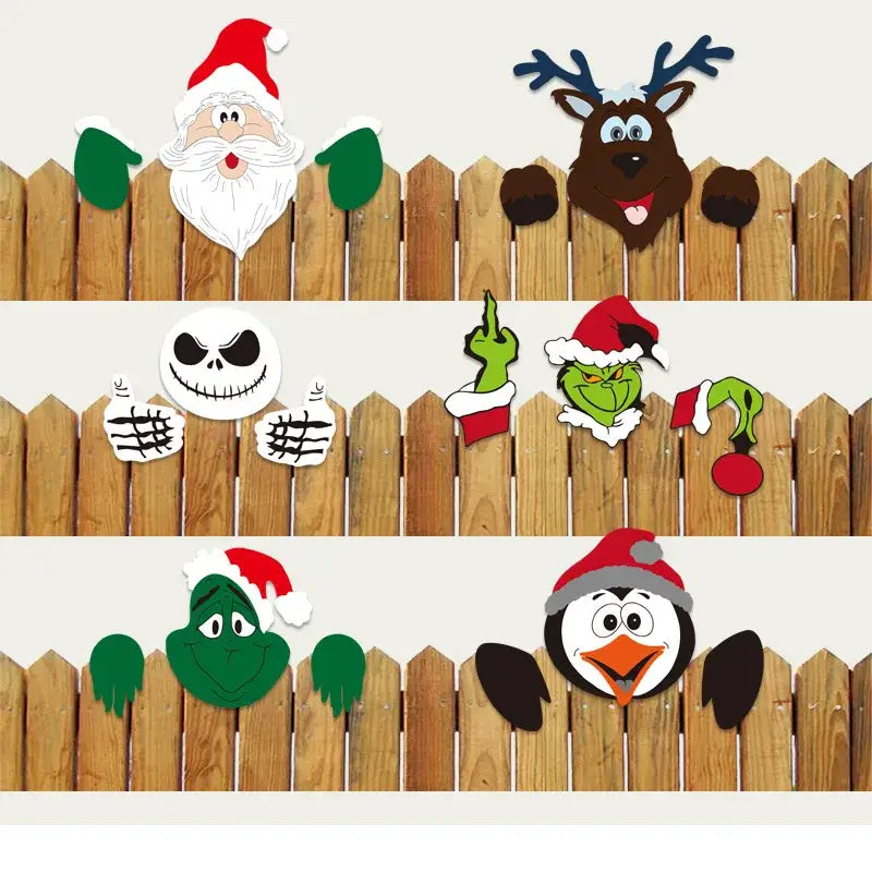 Festive character wooden fence christmas door frame decor