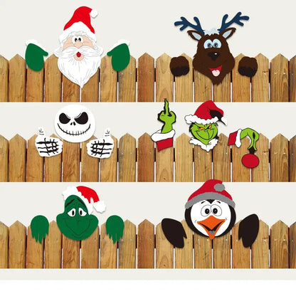 Festive character wooden fence christmas door frame decor