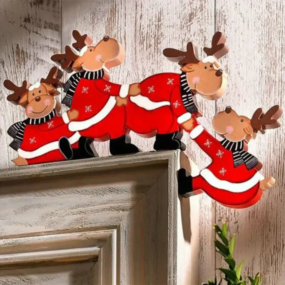 Festive character wooden fence christmas door frame decor