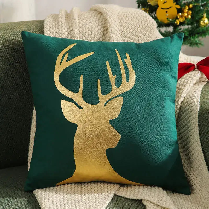 Navy blue christmas elk embroidered cushion cover living room decor