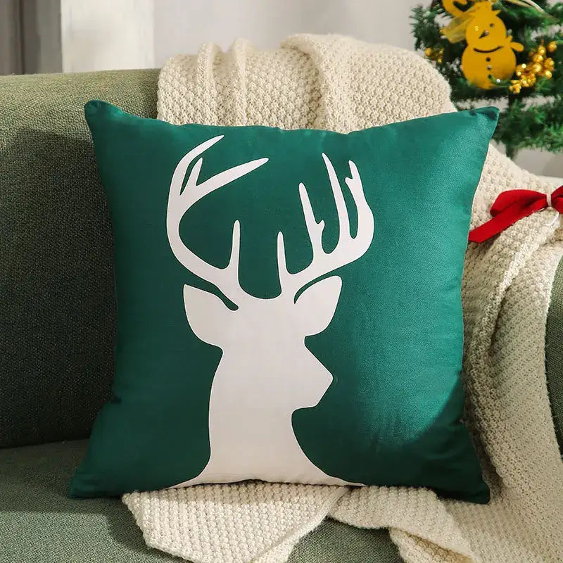 Navy blue christmas elk embroidered cushion cover living room decor