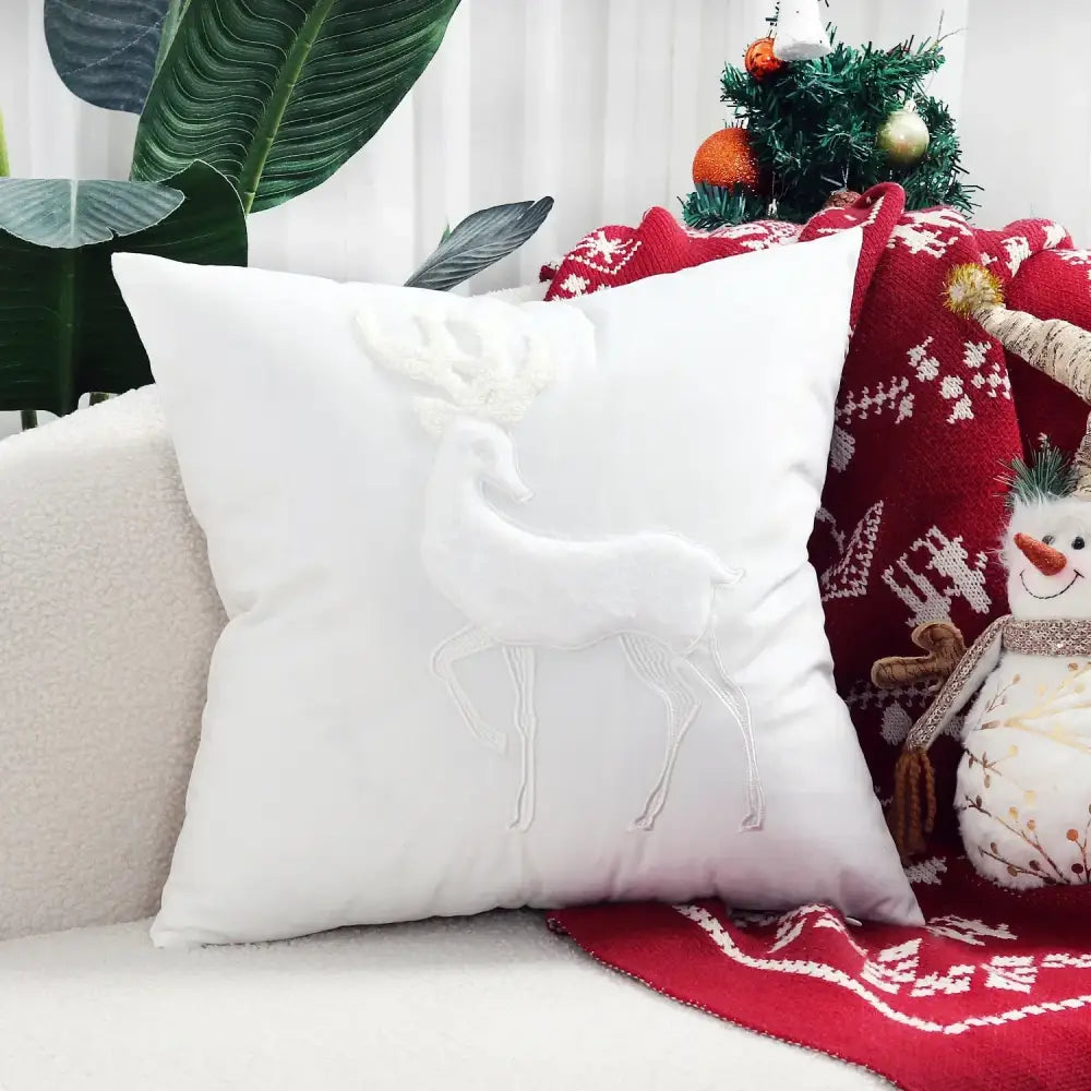 Red and white christmas elk embroidered pillow cover living room decor