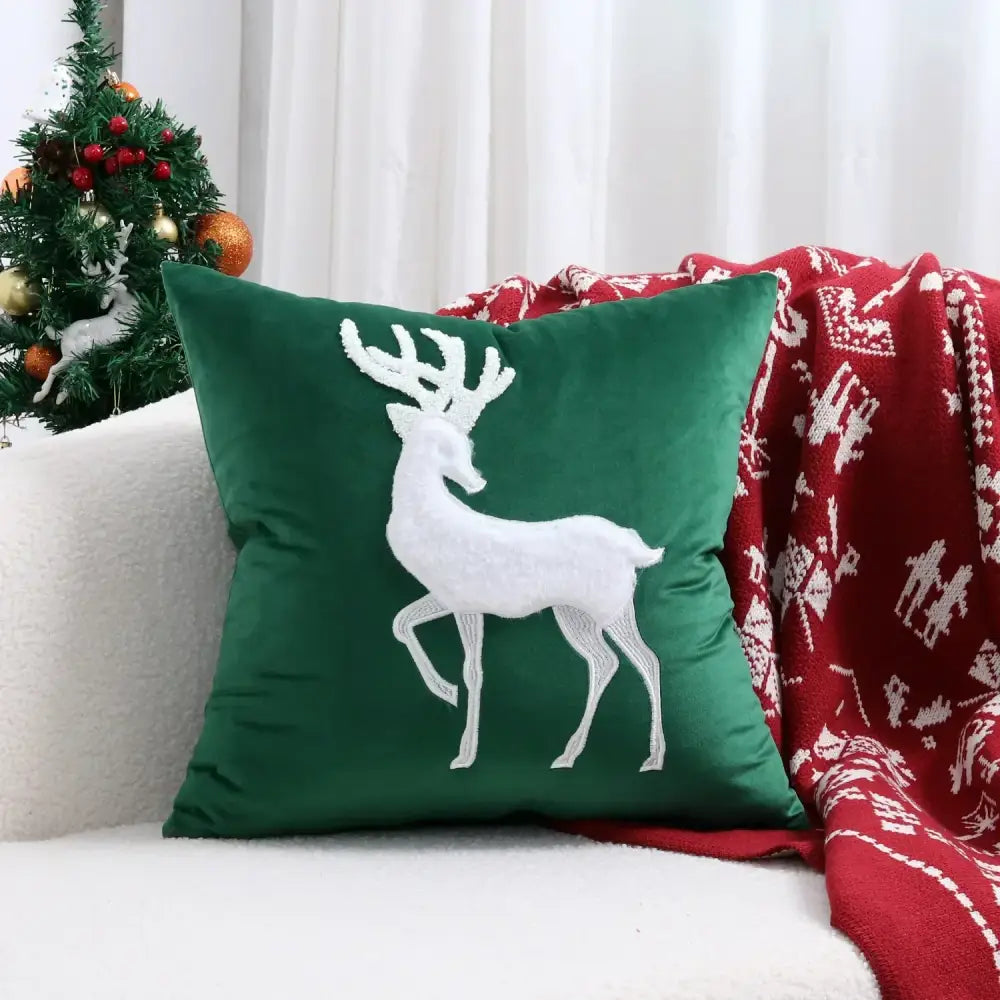 Red and white christmas elk embroidered pillow cover living room decor