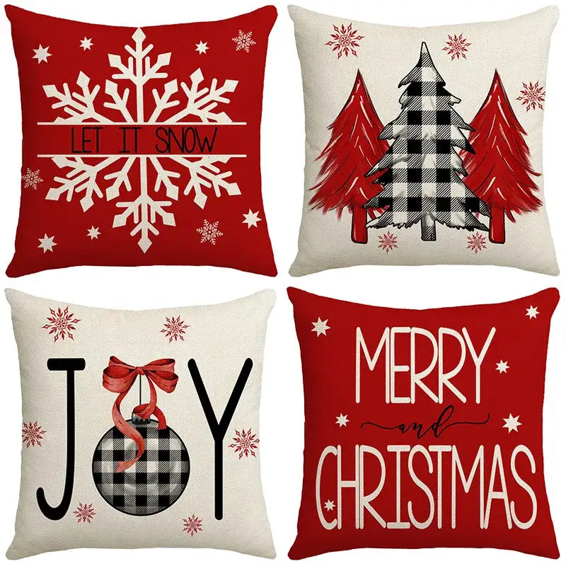 Red and white christmas elk letter pillowcase living room decor