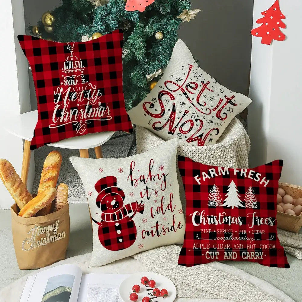 Red and white christmas elk letter pillowcase living room decor