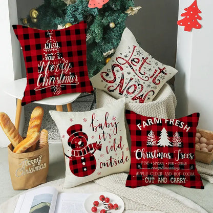 Red and white christmas elk letter pillowcase living room decor