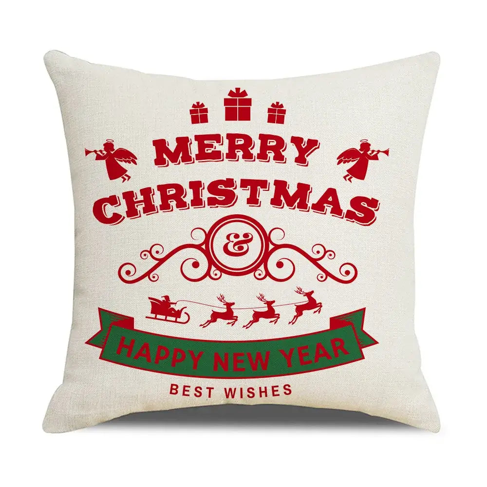 Red and white christmas elk letter pillowcase living room decor