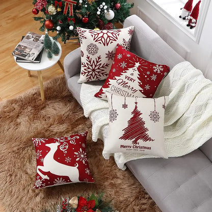 Red and white christmas elk letter pillowcase living room decor