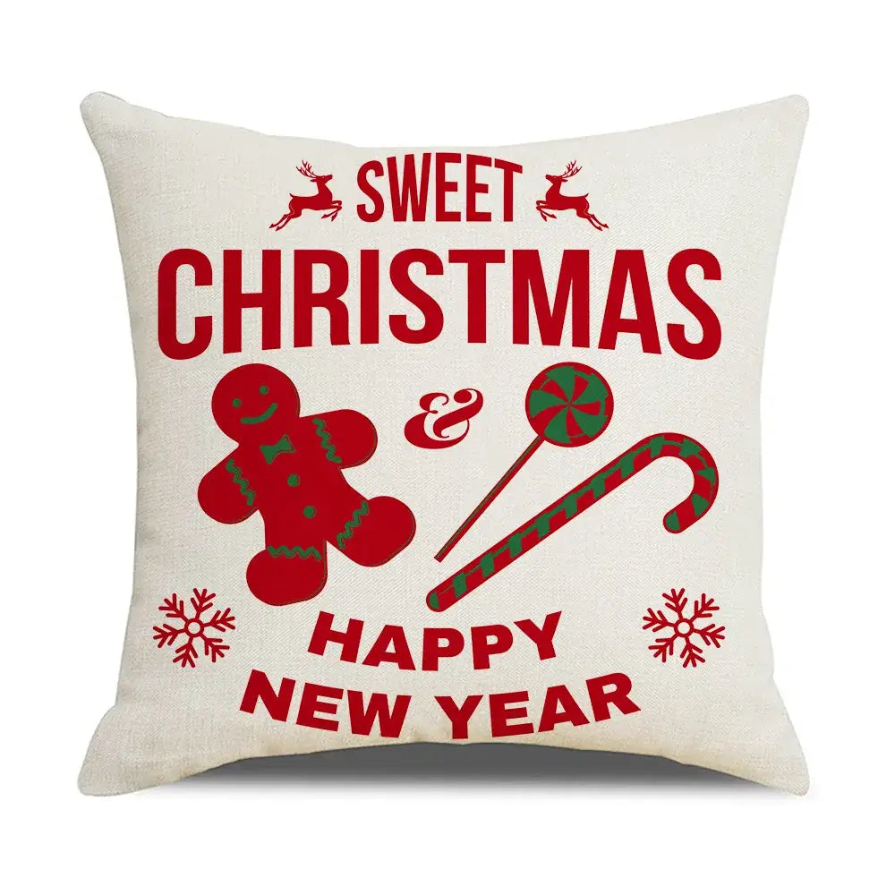 Red and white christmas elk letter pillowcase living room decor