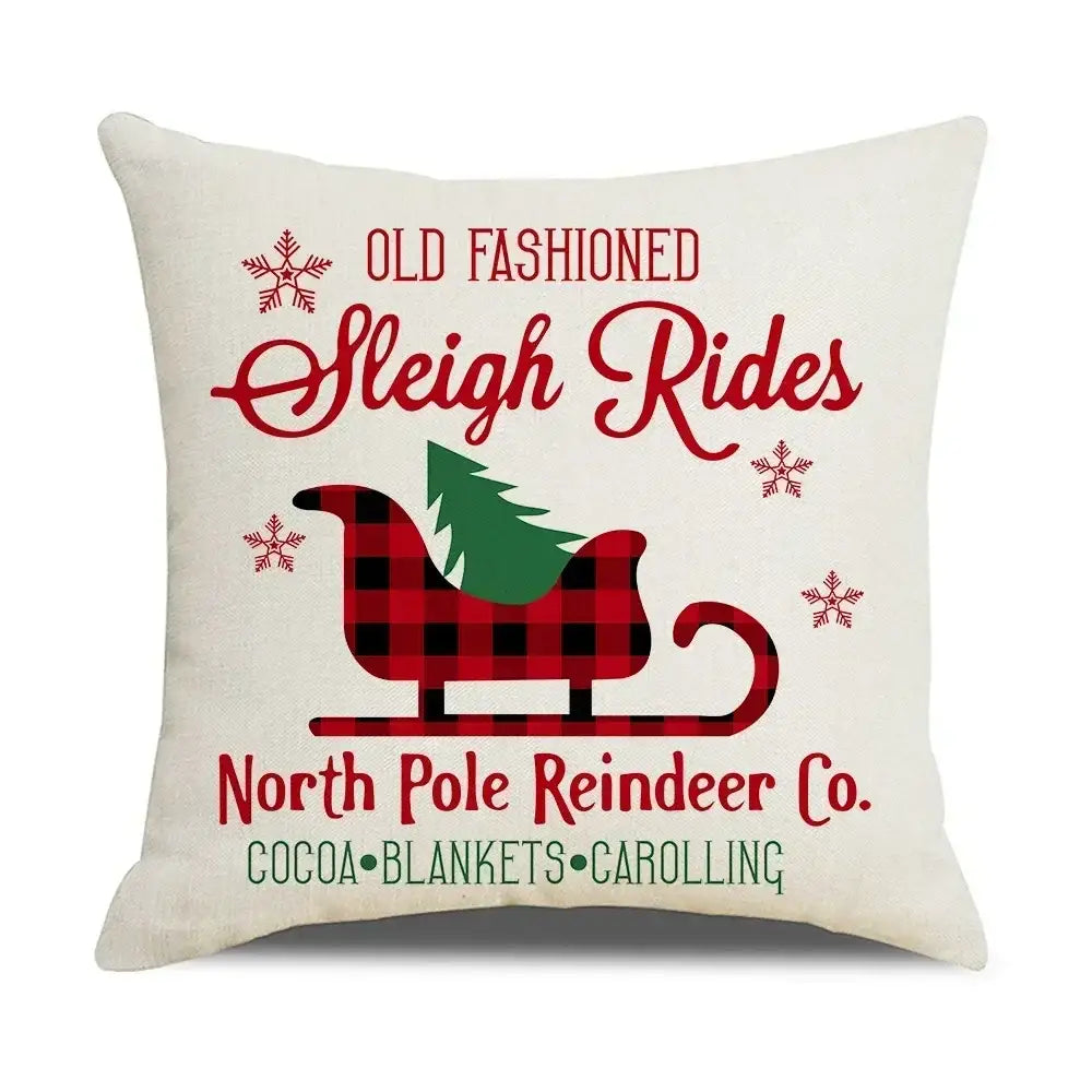 Farmhouse red christmas elk pillowcase living room embroidered decor