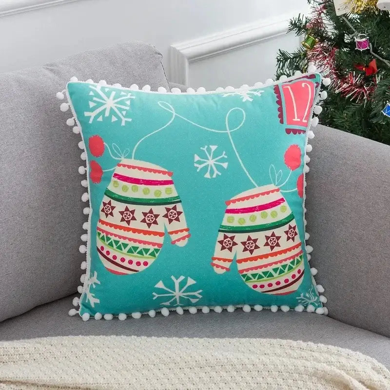Farmhouse red christmas elk pillowcase living room embroidered decor