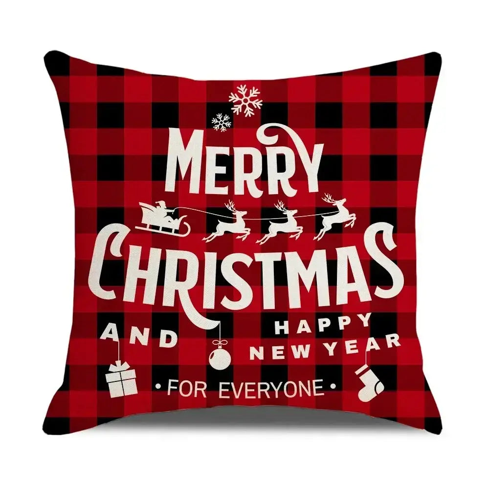 Farmhouse red christmas elk pillowcase living room embroidered decor