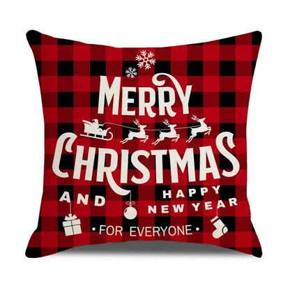 Farmhouse red christmas elk pillowcase living room embroidered decor