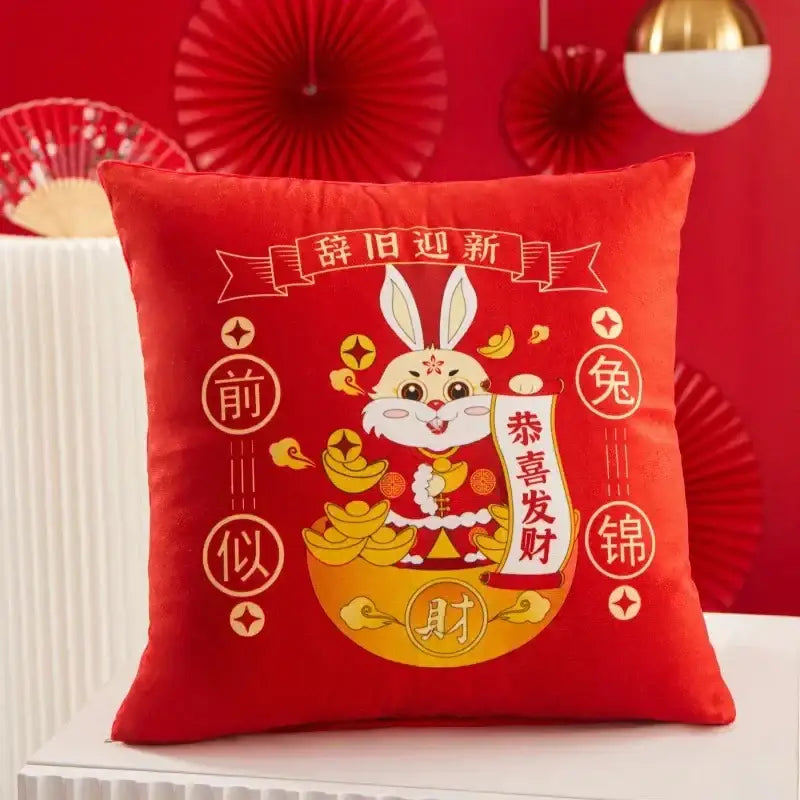 Farmhouse red christmas elk pillowcase living room embroidered decor
